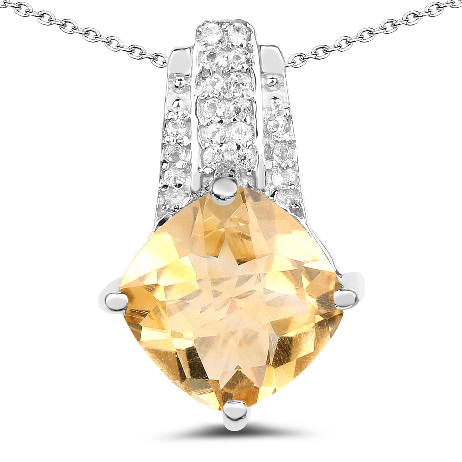 2.68 Carat Genuine Citrine and White Topaz .925 Sterling Silver Pendant