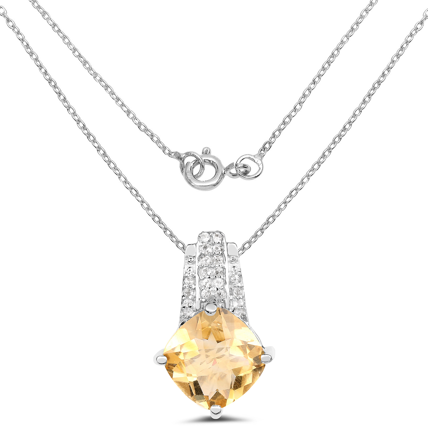2.68 Carat Genuine Citrine and White Topaz .925 Sterling Silver Pendant