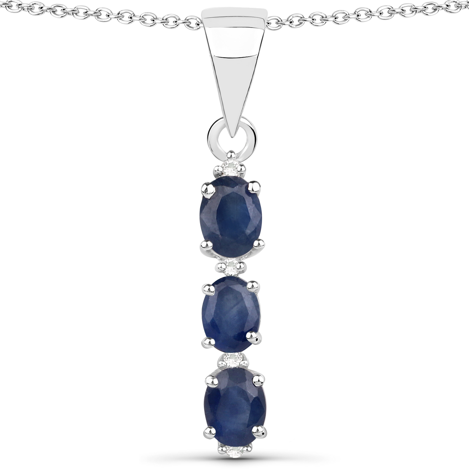 0.62 Carat Genuine Blue Sapphire and White Topaz .925 Sterling Silver Pendant