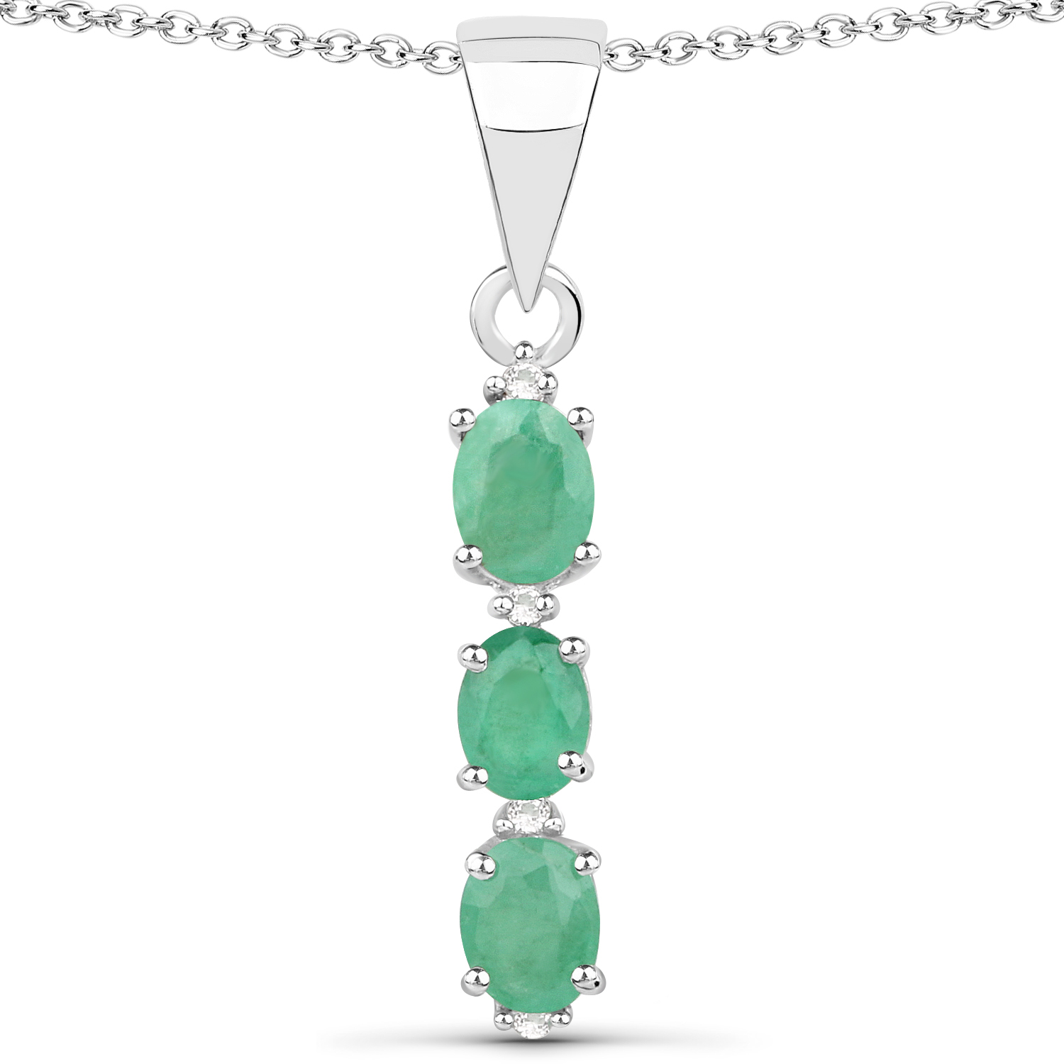 0.44 Carat Genuine Emerald and White Topaz .925 Sterling Silver Pendant