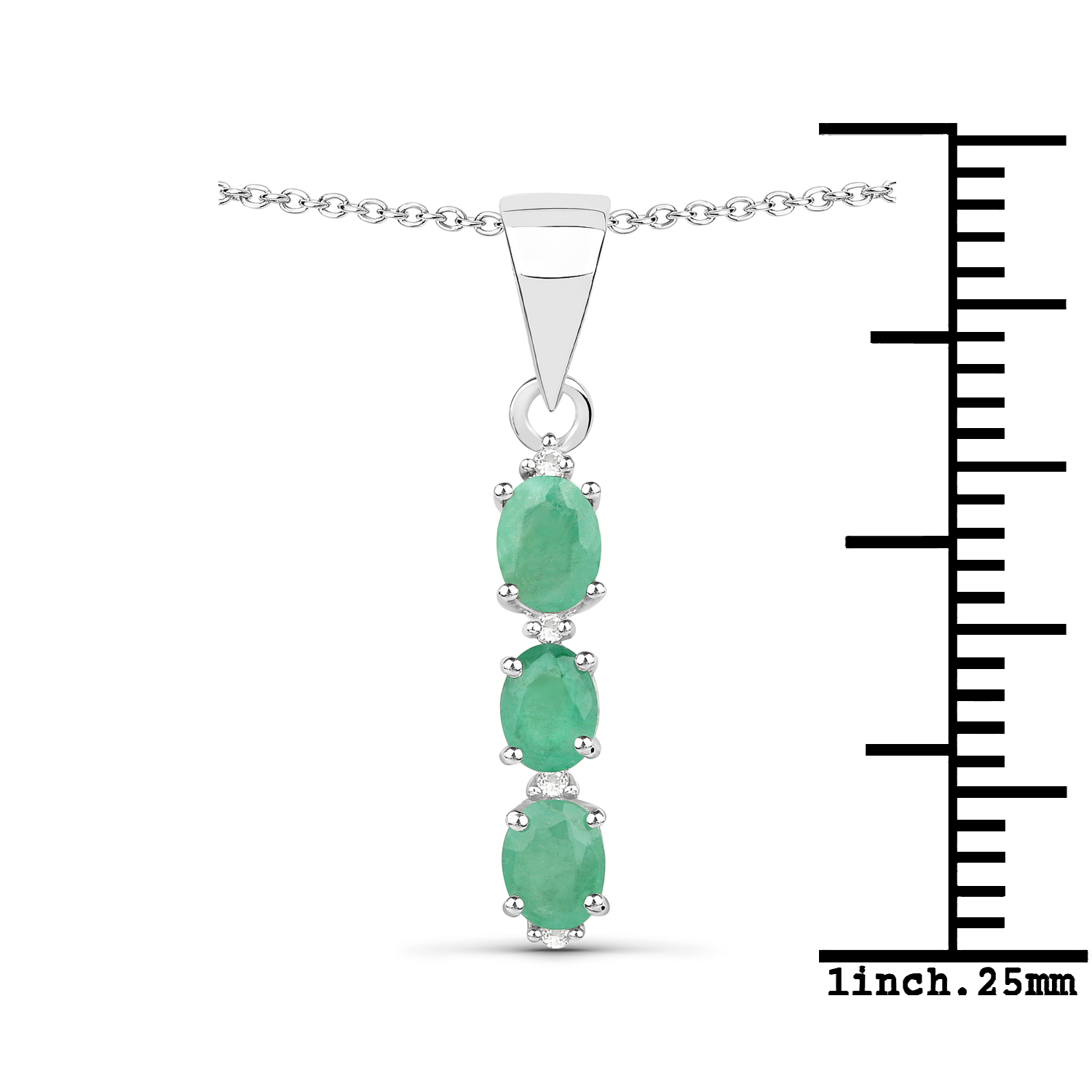 0.44 Carat Genuine Emerald and White Topaz .925 Sterling Silver Pendant