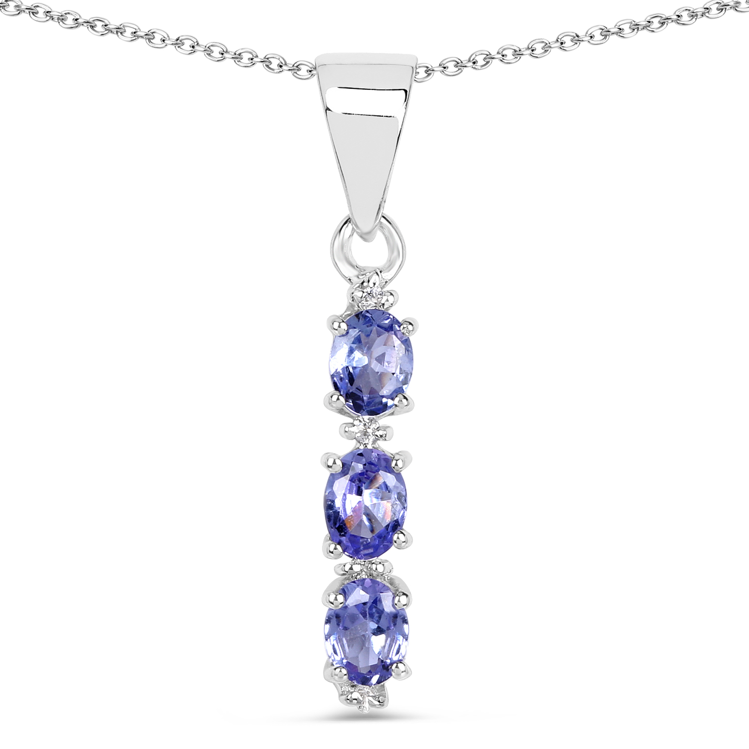 0.53 Carat Genuine Tanzanite and White Topaz .925 Sterling Silver Pendant