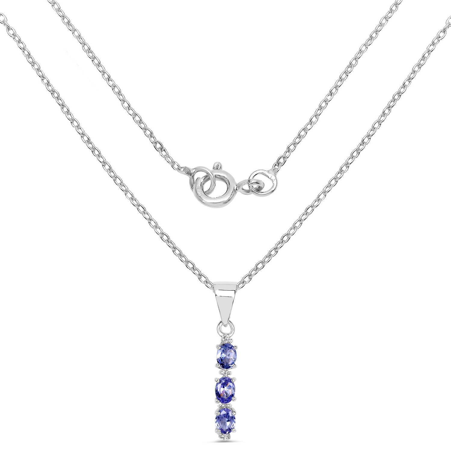 0.53 Carat Genuine Tanzanite and White Topaz .925 Sterling Silver Pendant