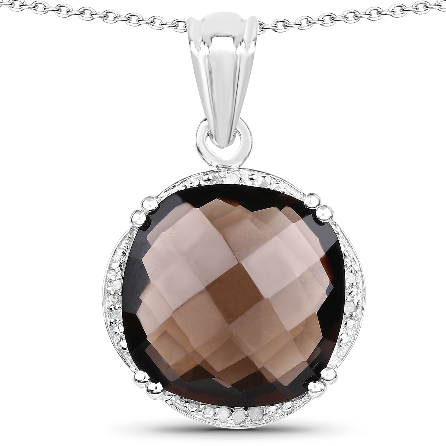 11.45 Carat Genuine Smoky Quartz and White Diamond .925 Sterling Silver Pendant