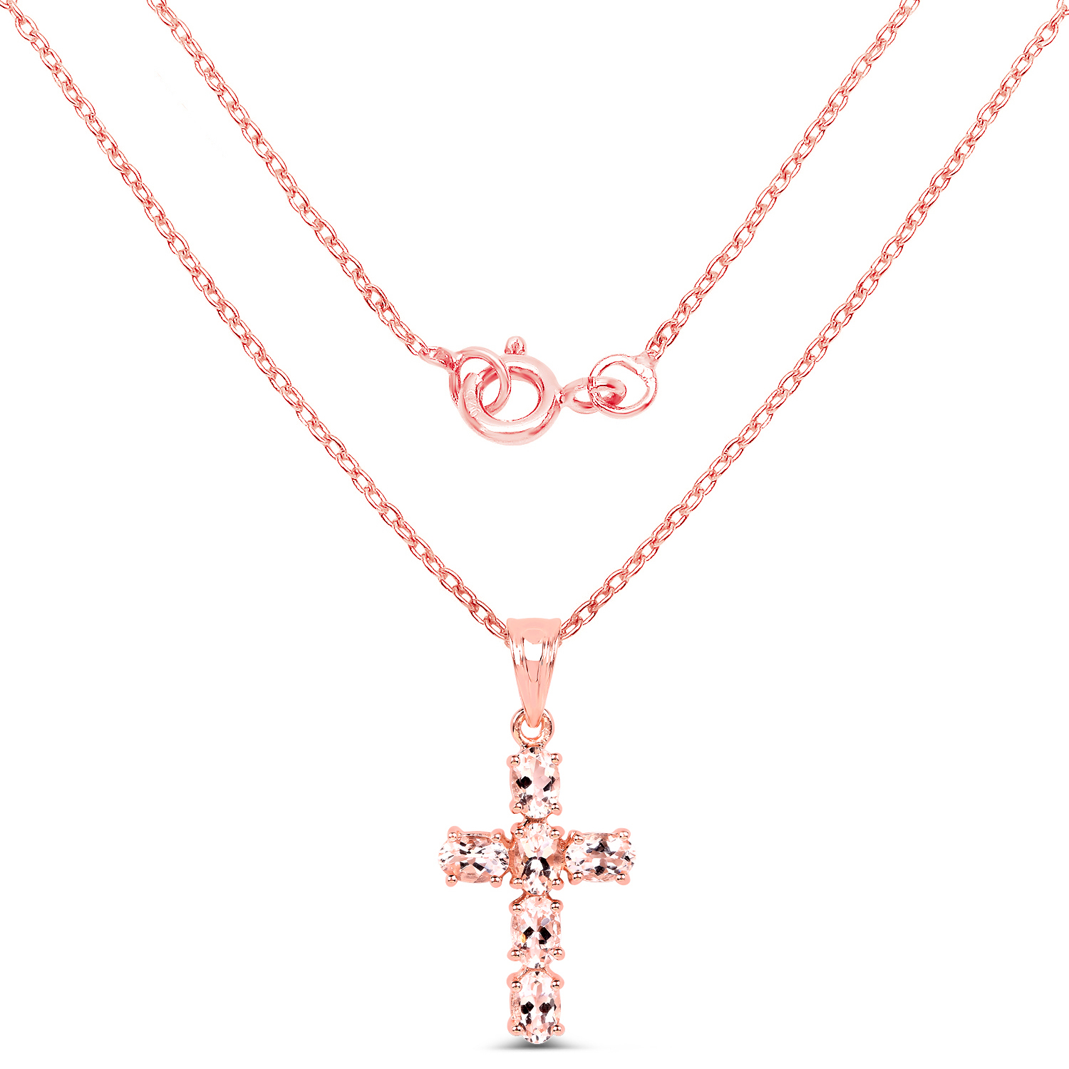 14K Rose Gold Plated 2.58 Carat Genuine Morganite .925 Sterling Silver Pendant