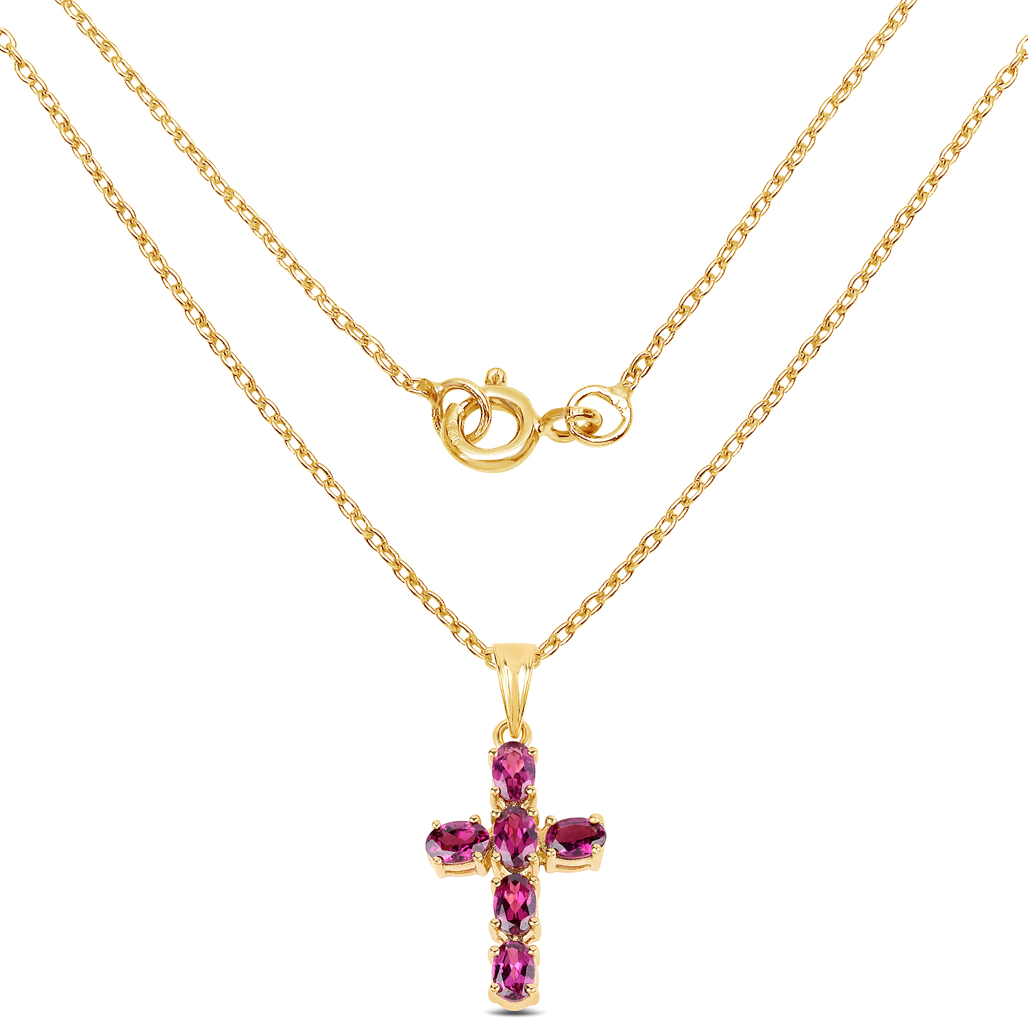 14K Yellow Gold Plated 3.12 Carat Genuine Rhodolite .925 Sterling Silver Pendant