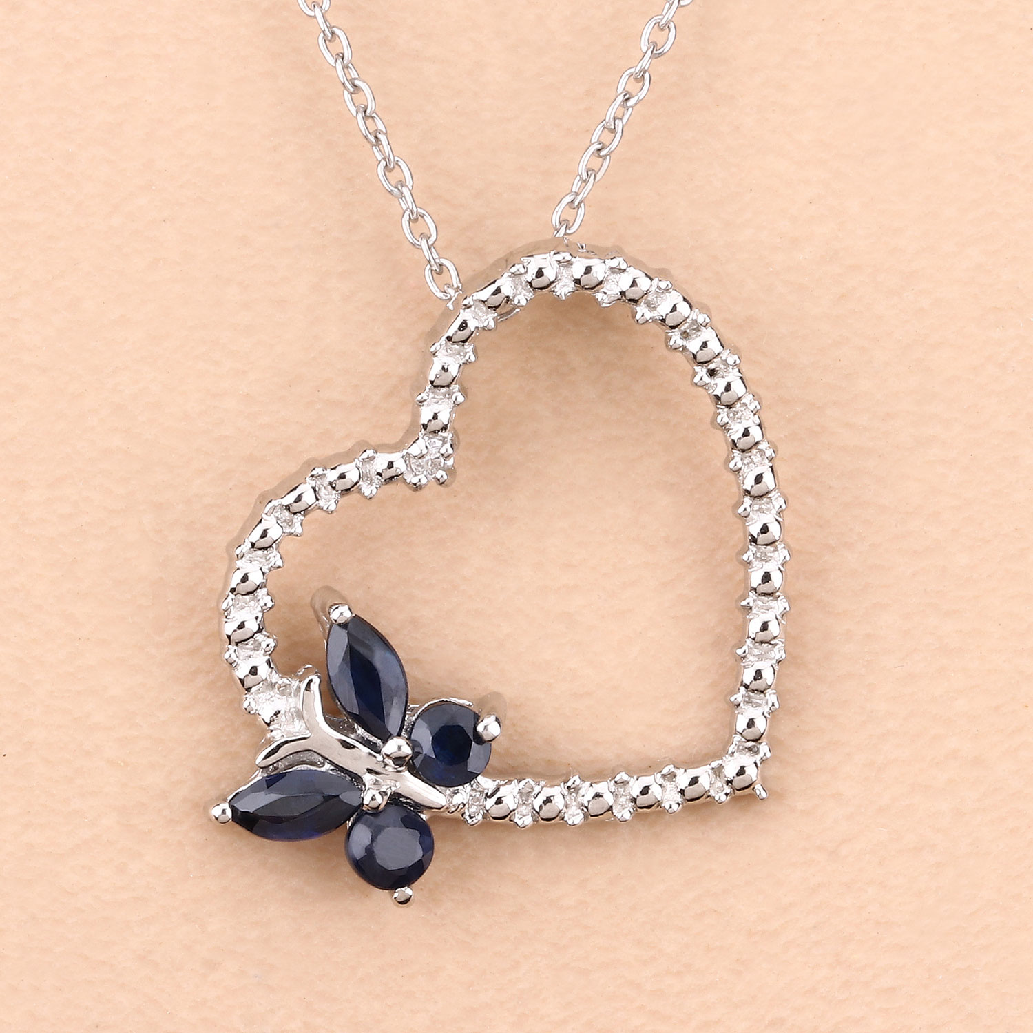 0.50 Carat Genuine Blue Sapphire and Created White Sapphire .925 Sterling Silver Pendant