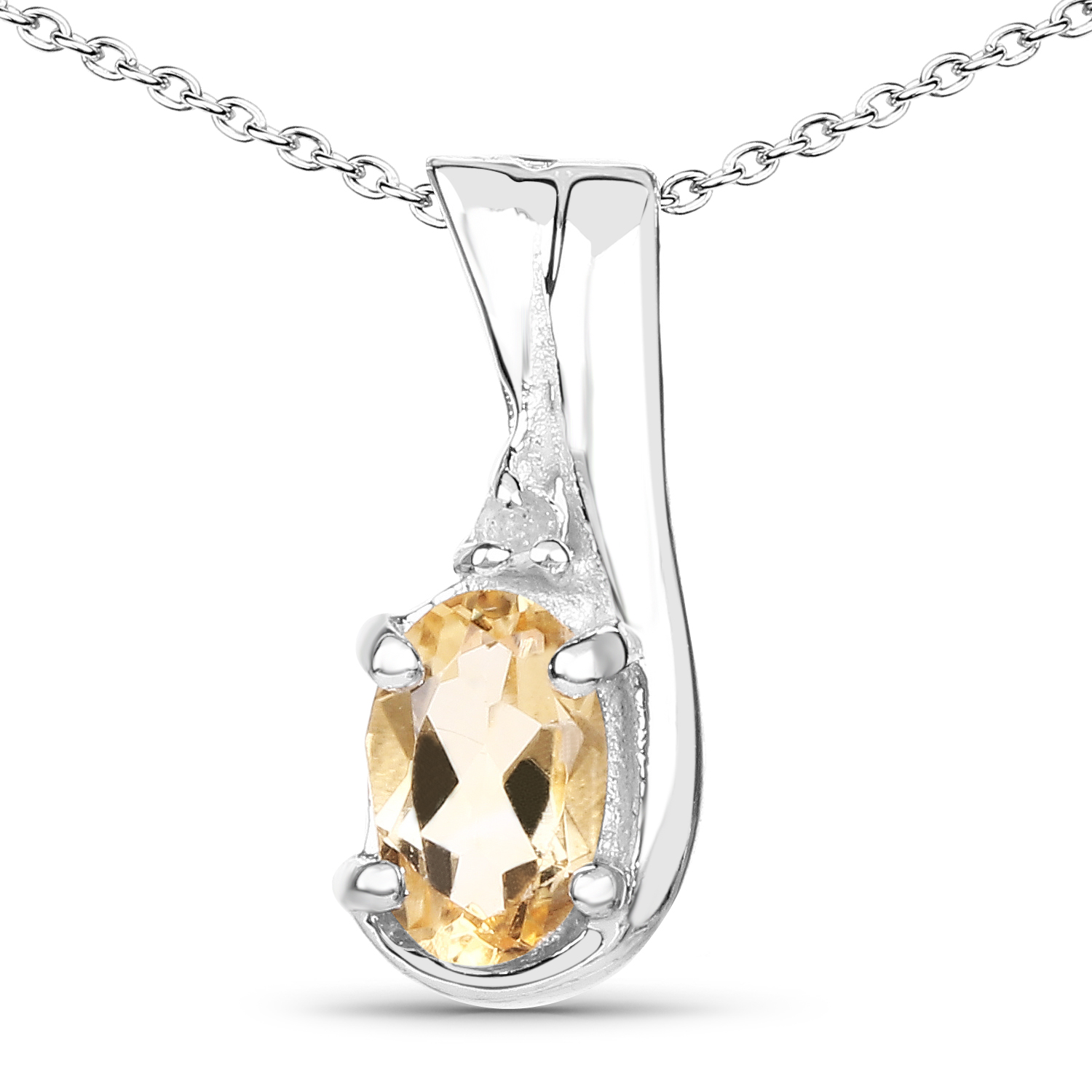 0.44 Carat Genuine Citrine and White Diamond .925 Sterling Silver Pendant