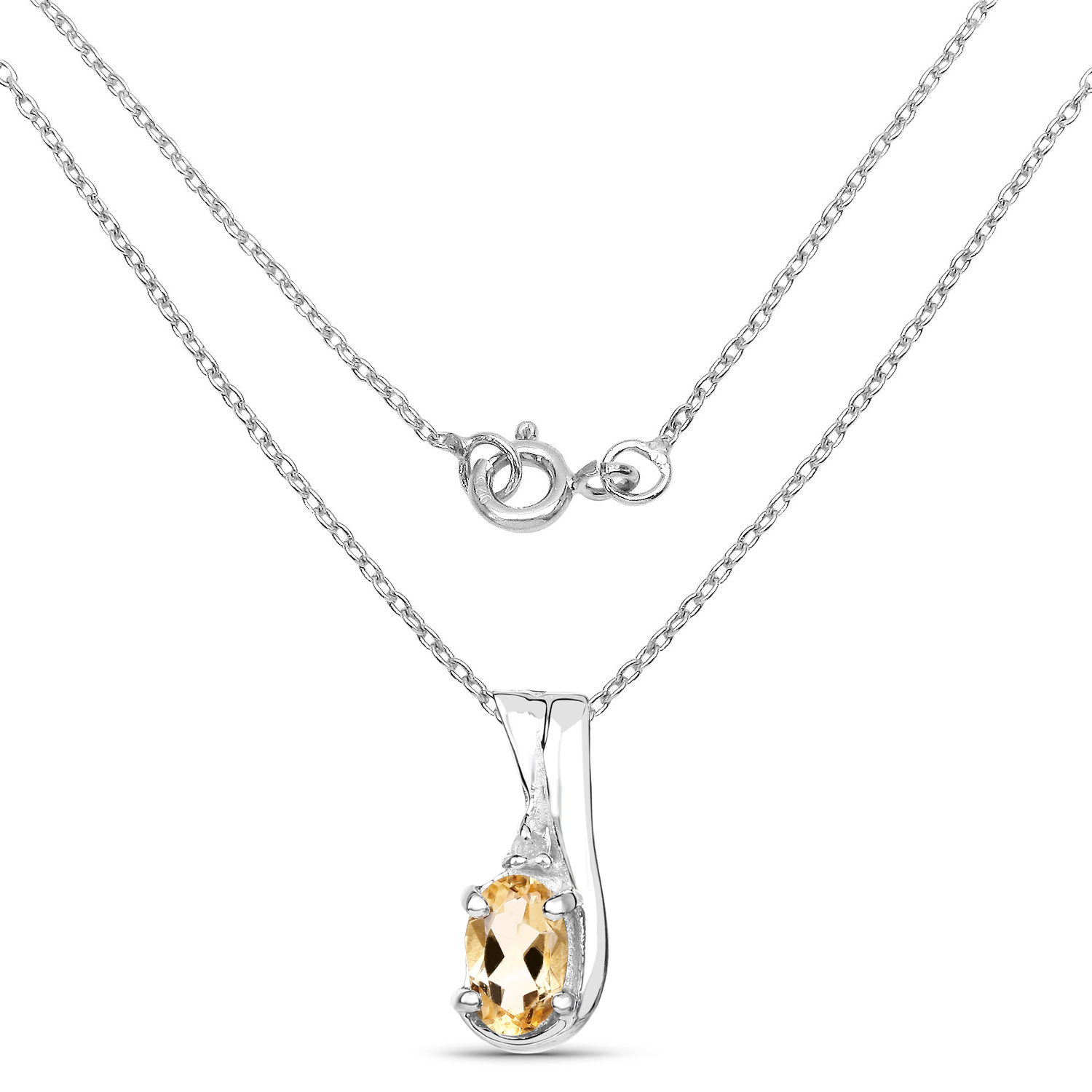 0.44 Carat Genuine Citrine and White Diamond .925 Sterling Silver Pendant