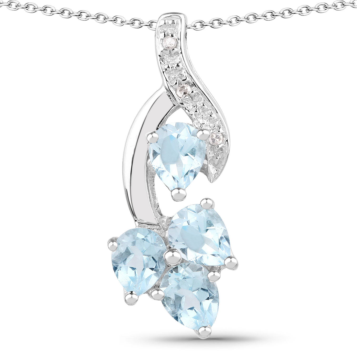 0.90 Carat Genuine Aquamarine and White Topaz .925 Sterling Silver Pendant