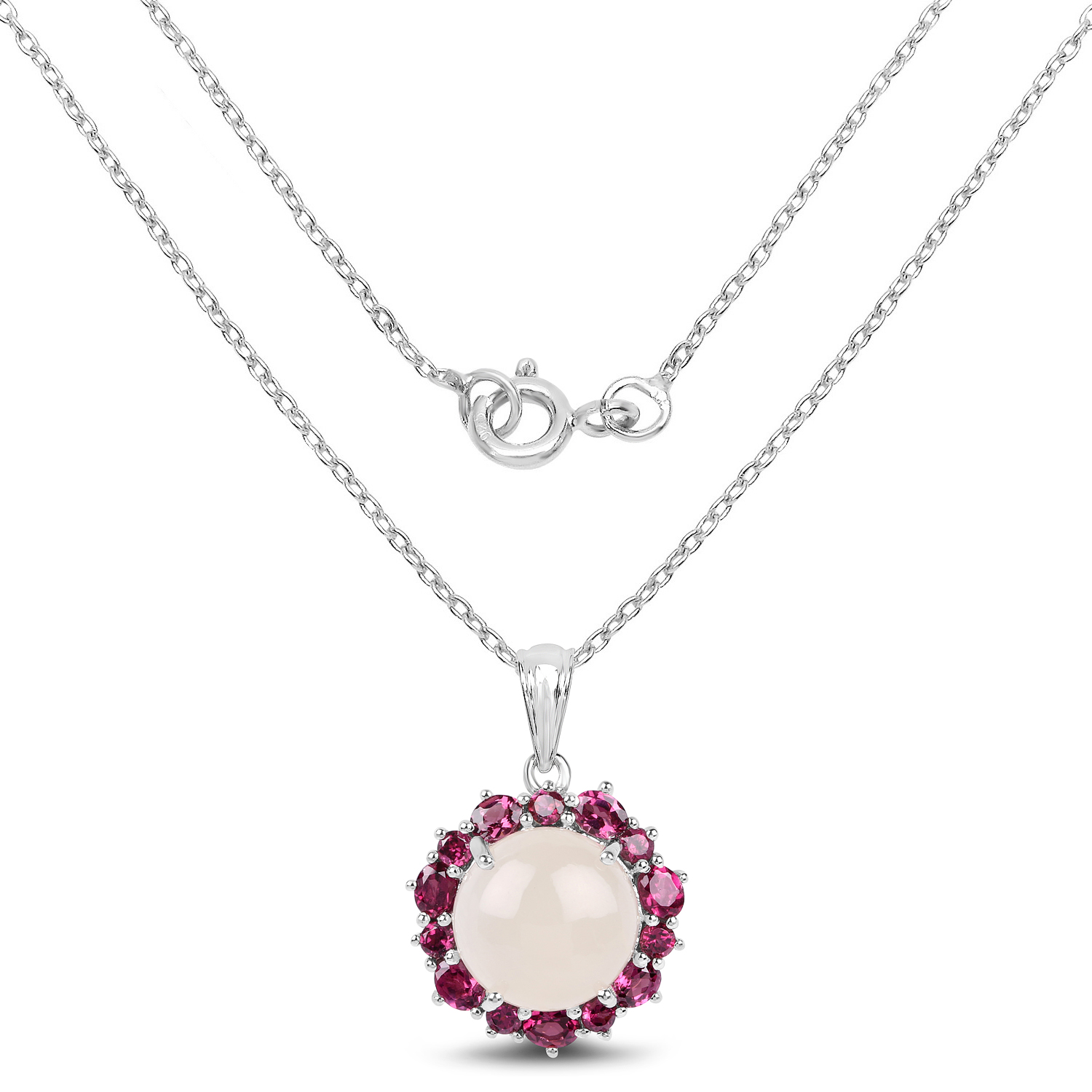 8.83 Carat Genuine White Moonstone & Rhodolite .925 Sterling Silver Pendant