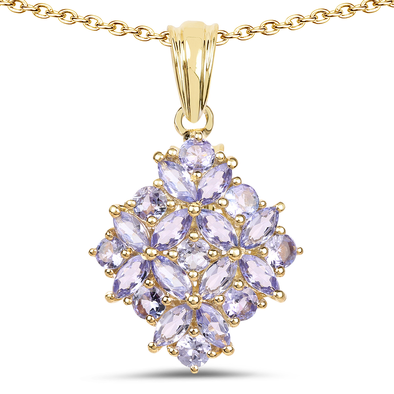 14K Yellow Gold Plated 2.58 Carat Genuine Tanzanite .925 Sterling Silver Pendant
