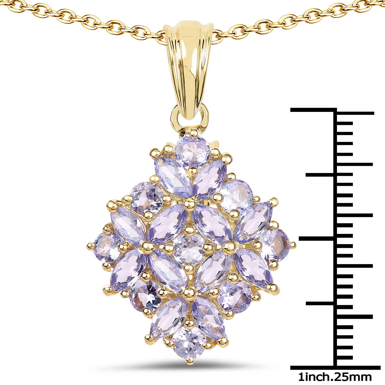 14K Yellow Gold Plated 2.58 Carat Genuine Tanzanite .925 Sterling Silver Pendant