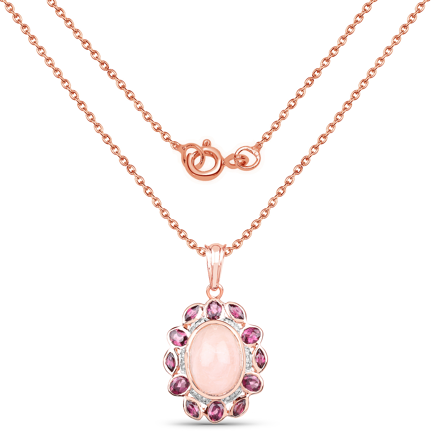14K Rose Gold Plated 9.54 Carat Genuine Morganite, Rhodolite & White Topaz .925 Sterling Silver Pendant