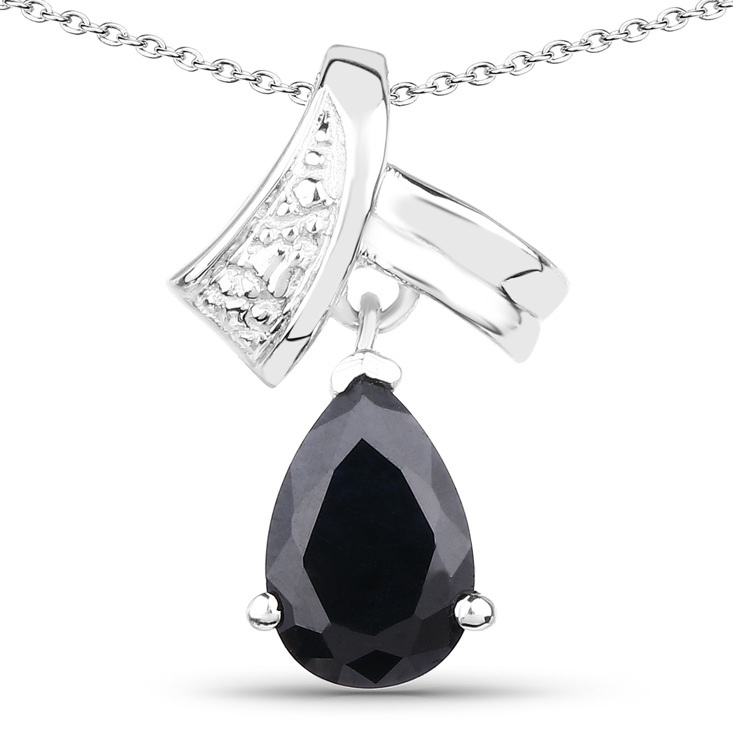 1.30 Carat Genuine Black Sapphire .925 Sterling Silver Pendant