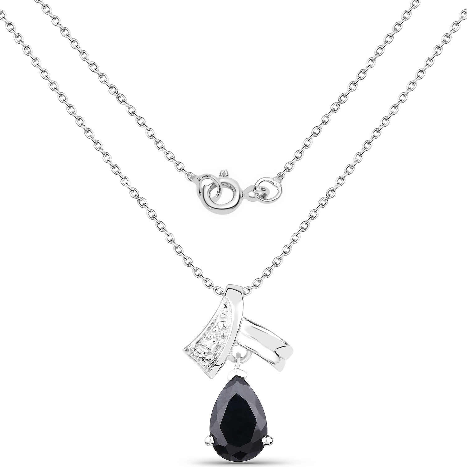 1.30 Carat Genuine Black Sapphire .925 Sterling Silver Pendant