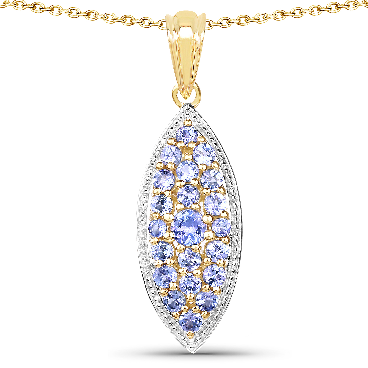 14K Yellow Gold Plated 1.56 Carat Genuine Tanzanite .925 Sterling Silver Pendant