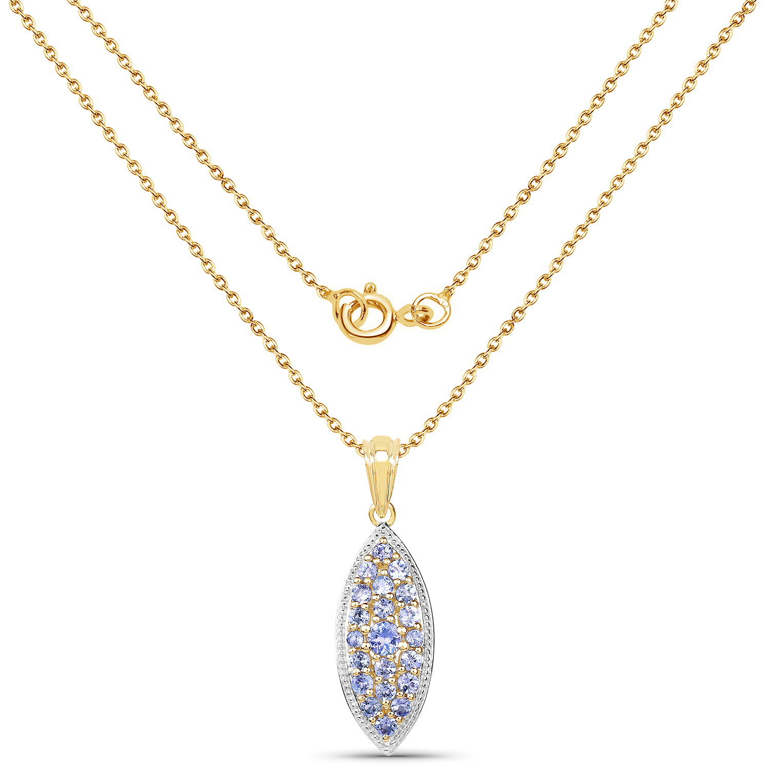 14K Yellow Gold Plated 1.56 Carat Genuine Tanzanite .925 Sterling Silver Pendant
