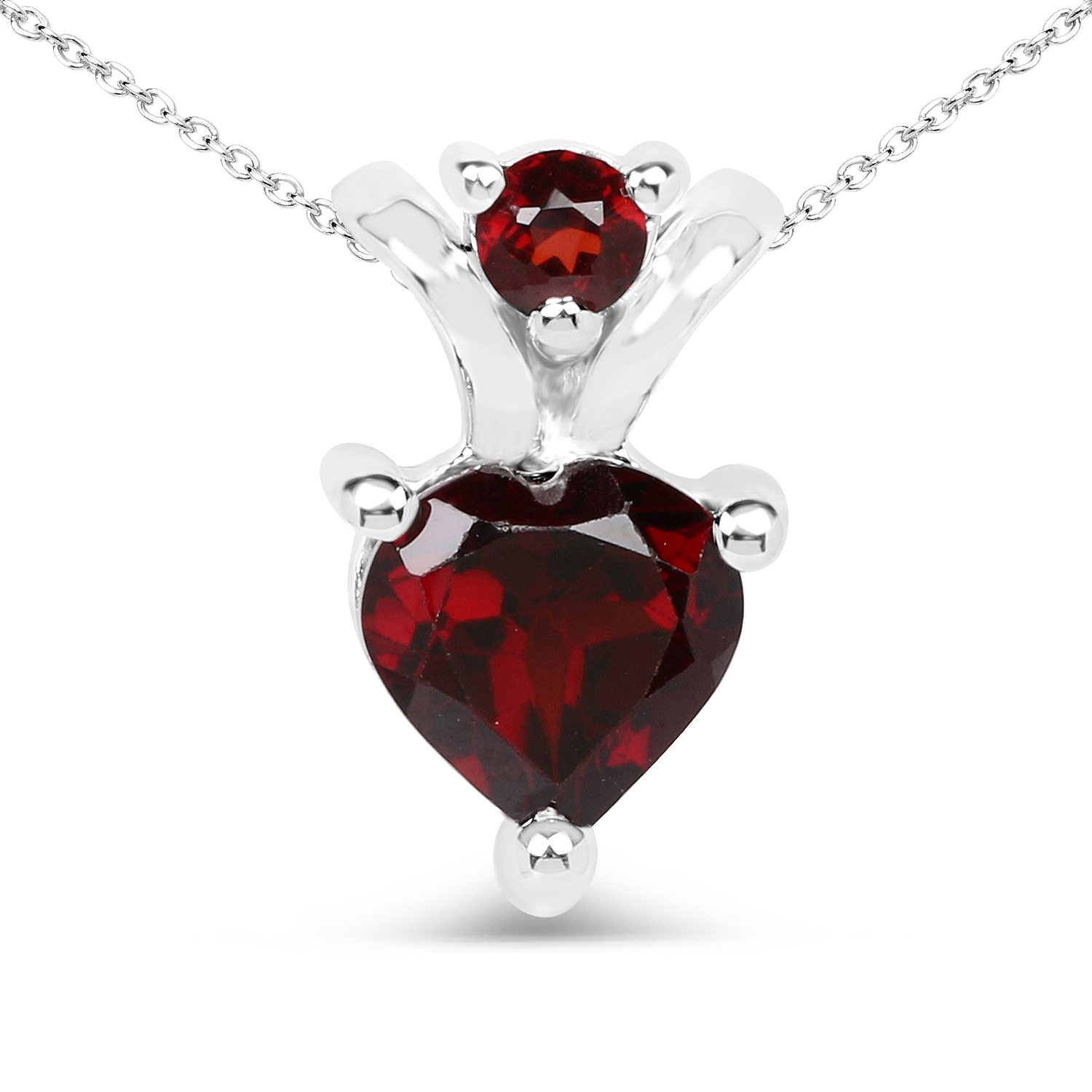 14K White Gold Plated 1.37 Carat Genuine Garnet .925 Sterling Silver Pendant