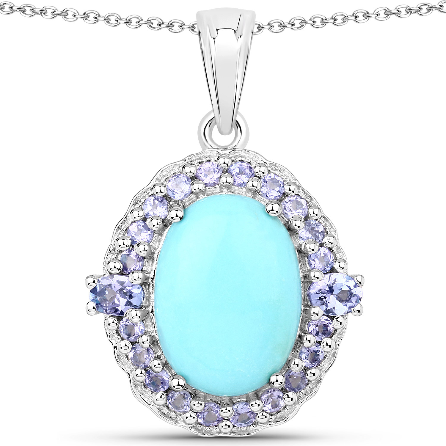 6.04 Carat Genuine Turquoise and Tanzanite .925 Sterling Silver Pendant