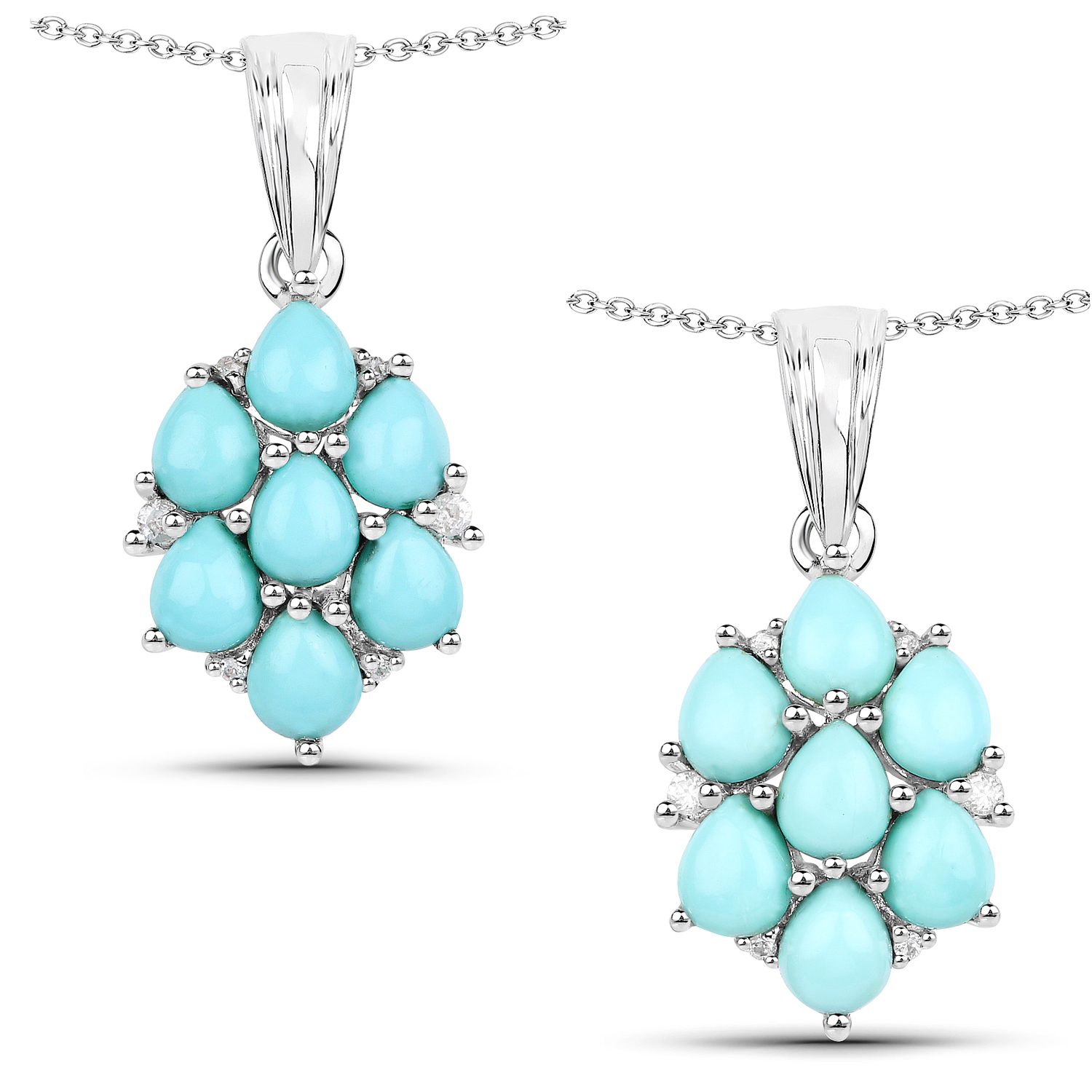 2.16 Carat Genuine Turquoise and White Zircon .925 Sterling Silver Pendant