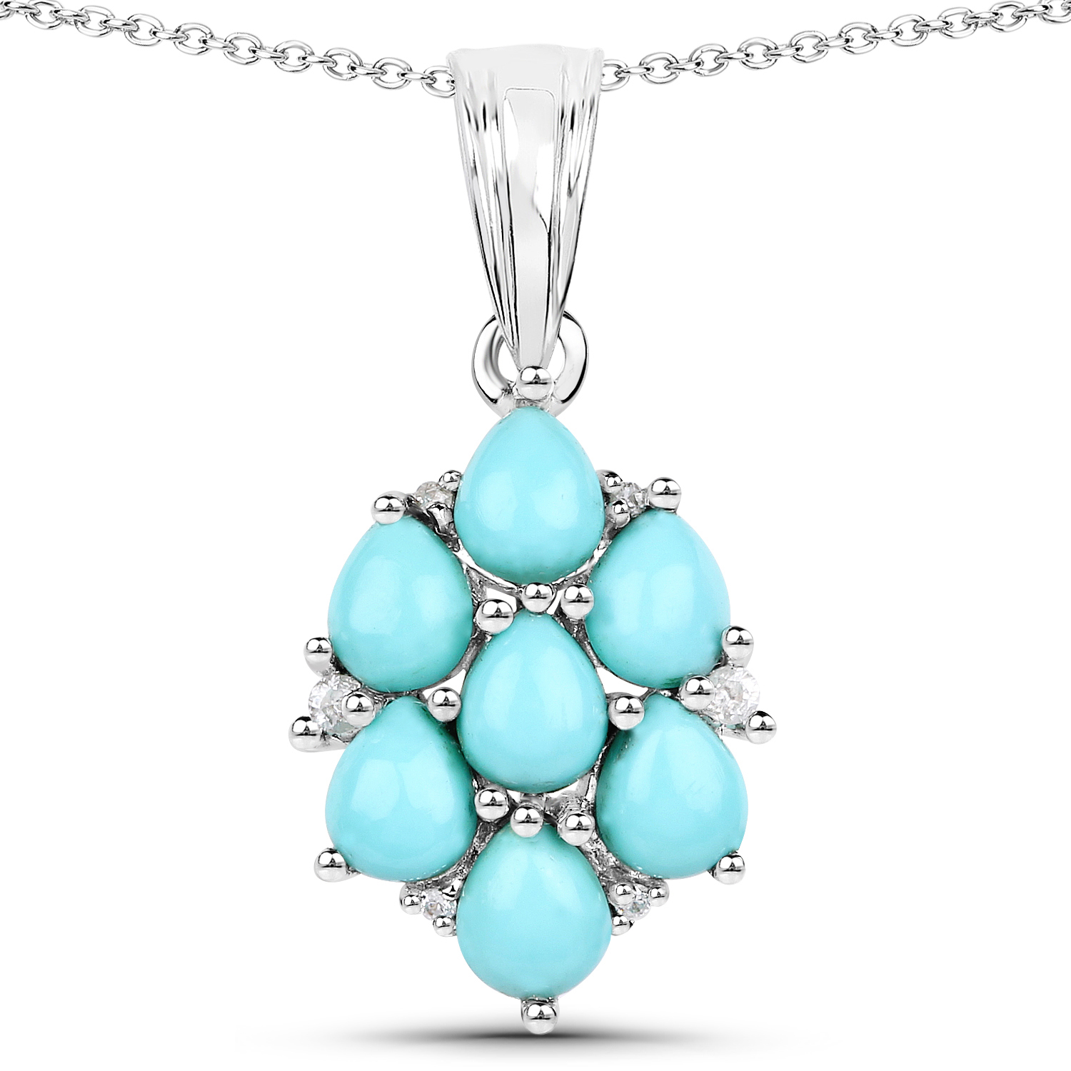 2.16 Carat Genuine Turquoise and White Zircon .925 Sterling Silver Pendant