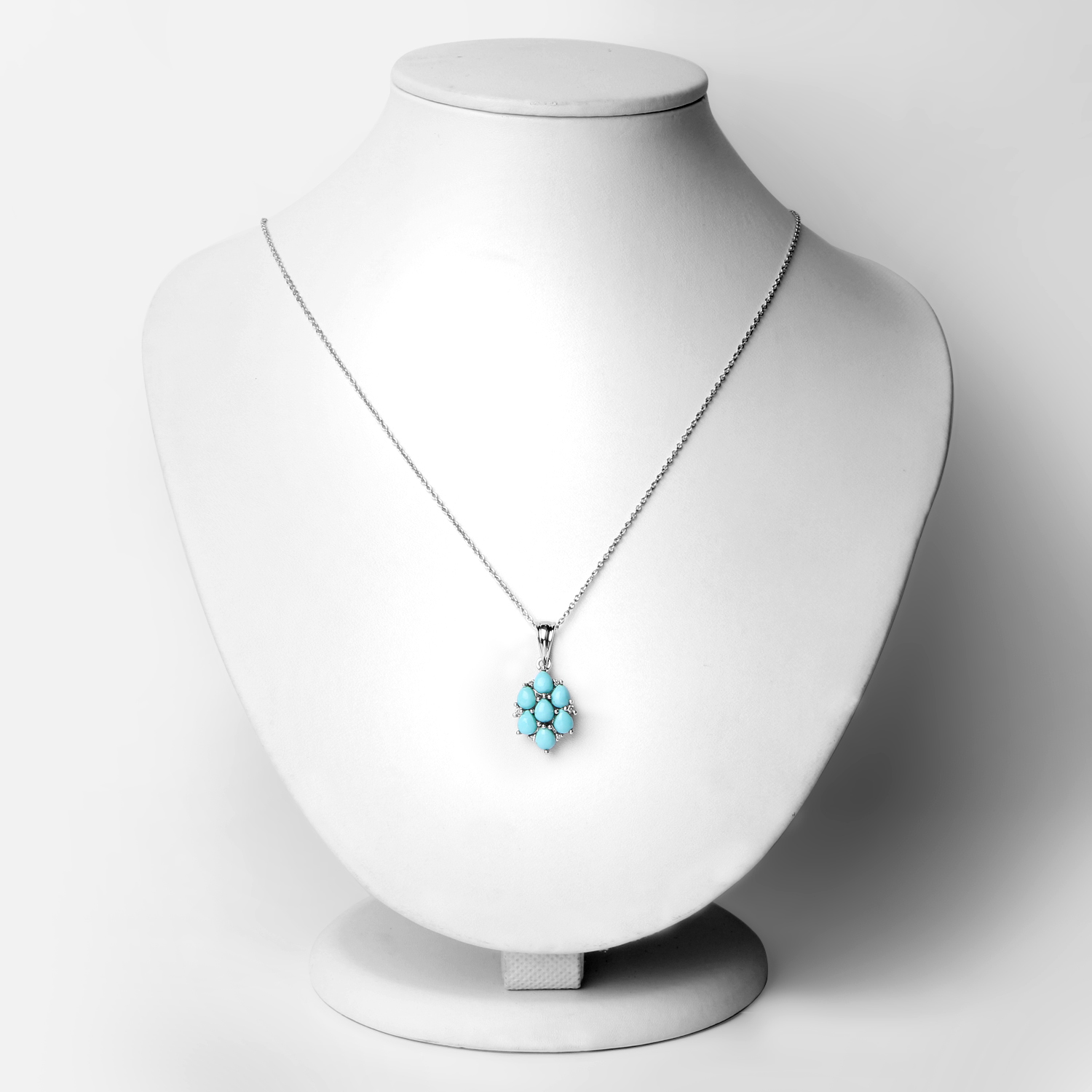 2.16 Carat Genuine Turquoise and White Zircon .925 Sterling Silver Pendant