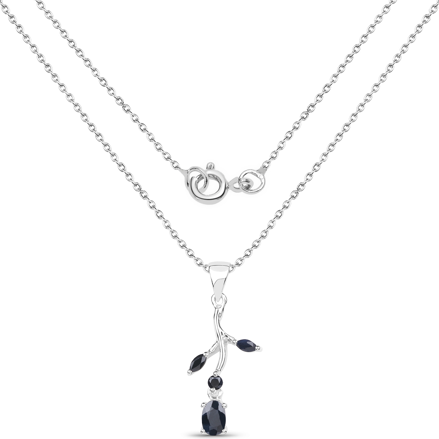 0.87 Carat Genuine Black Sapphire .925 Sterling Silver Pendant