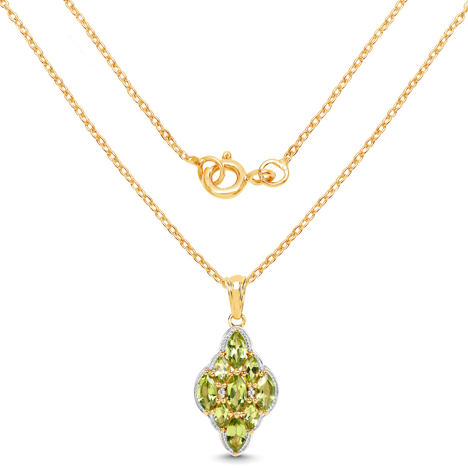 14K Yellow Gold Plated 4.02 Carat Genuine Peridot & White Topaz .925 Sterling Silver Pendant