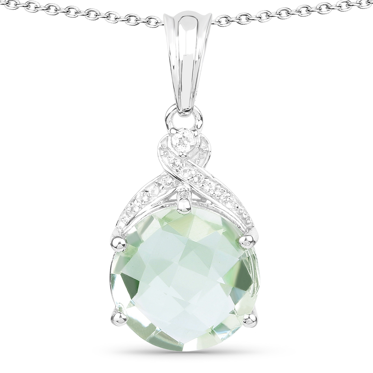 7.79 Carat Genuine Green Amethyst & White Topaz .925 Sterling Silver Pendant