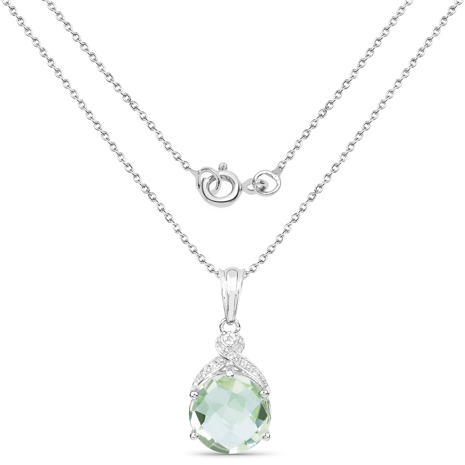 7.79 Carat Genuine Green Amethyst & White Topaz .925 Sterling Silver Pendant