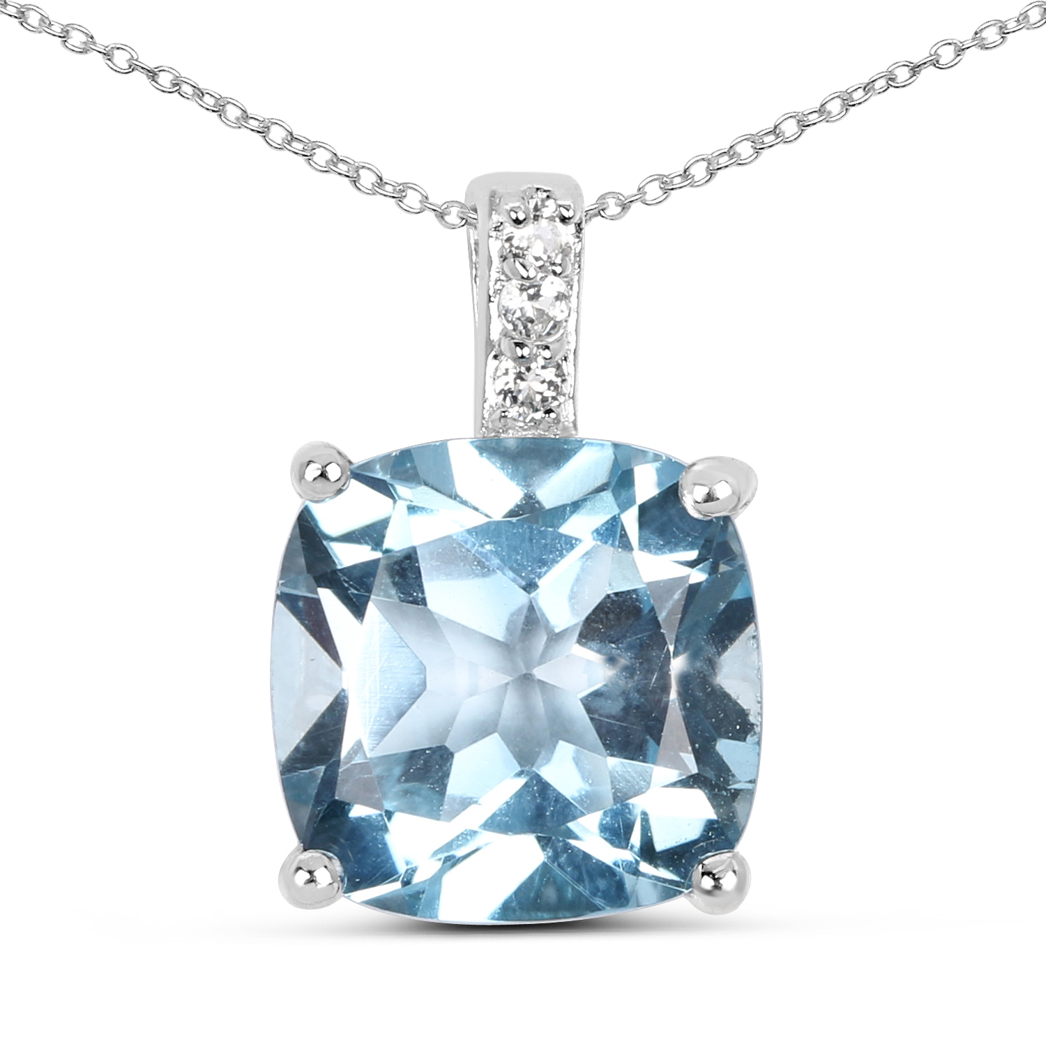 4.47 Carat Genuine Blue Topaz and White Topaz .925 Sterling Silver Pendant