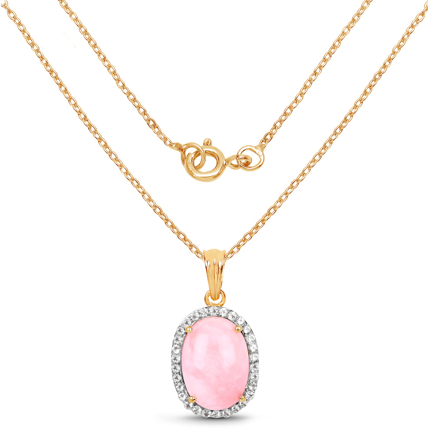 14K Yellow Gold Plated 11.75 Carat Genuine Opal Pink and White Topaz .925 Sterling Silver Pendant