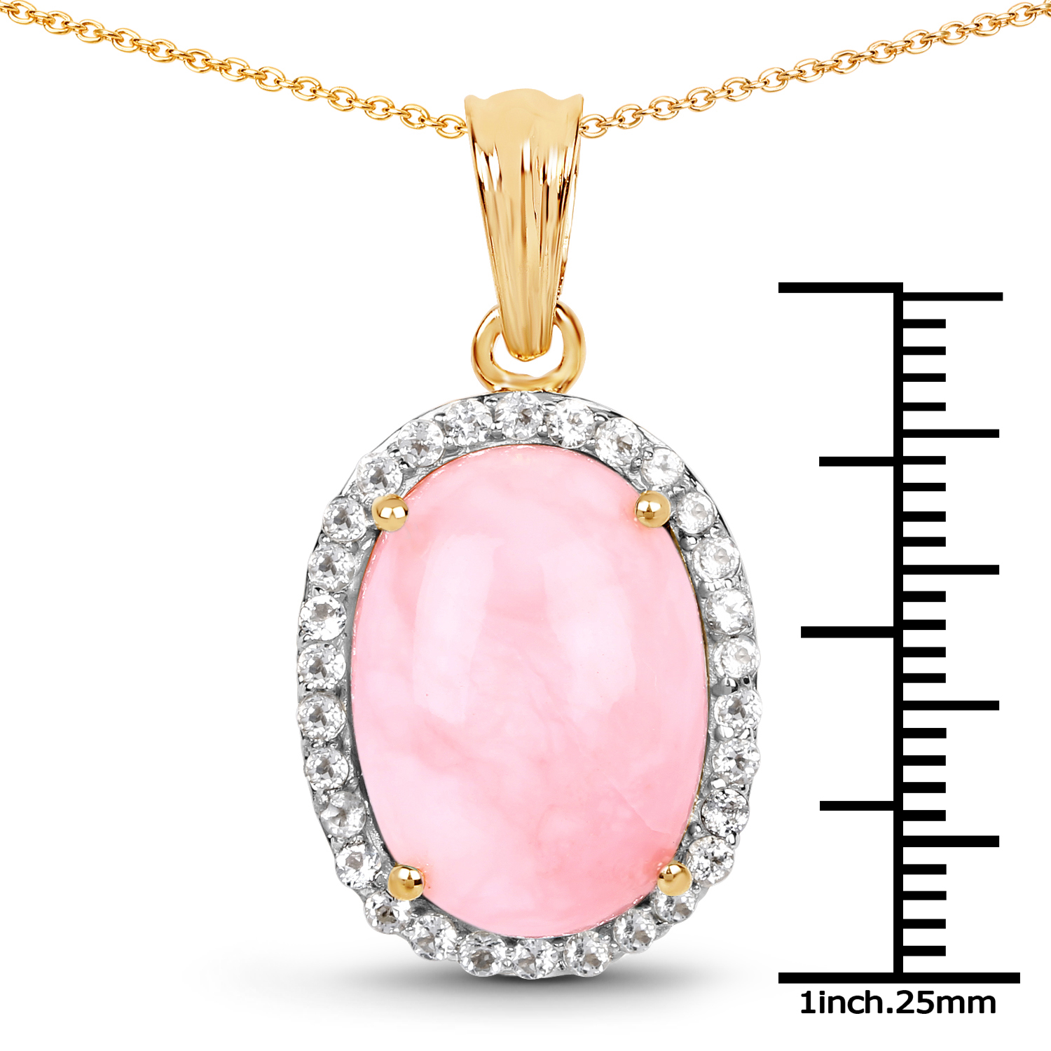 14K Yellow Gold Plated 11.75 Carat Genuine Opal Pink and White Topaz .925 Sterling Silver Pendant