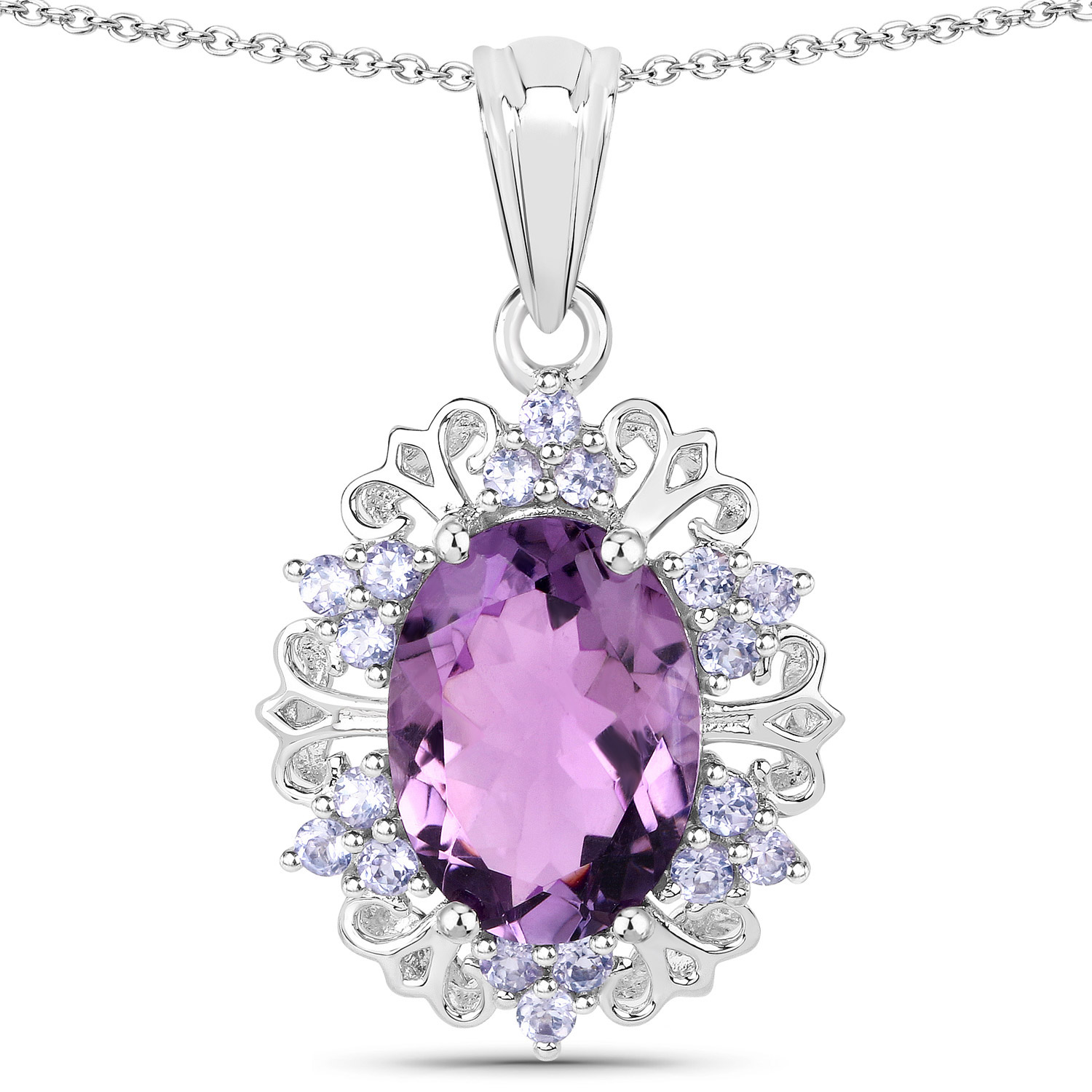 5.53 Carat Genuine Amethyst and Tanzanite .925 Sterling Silver Pendant