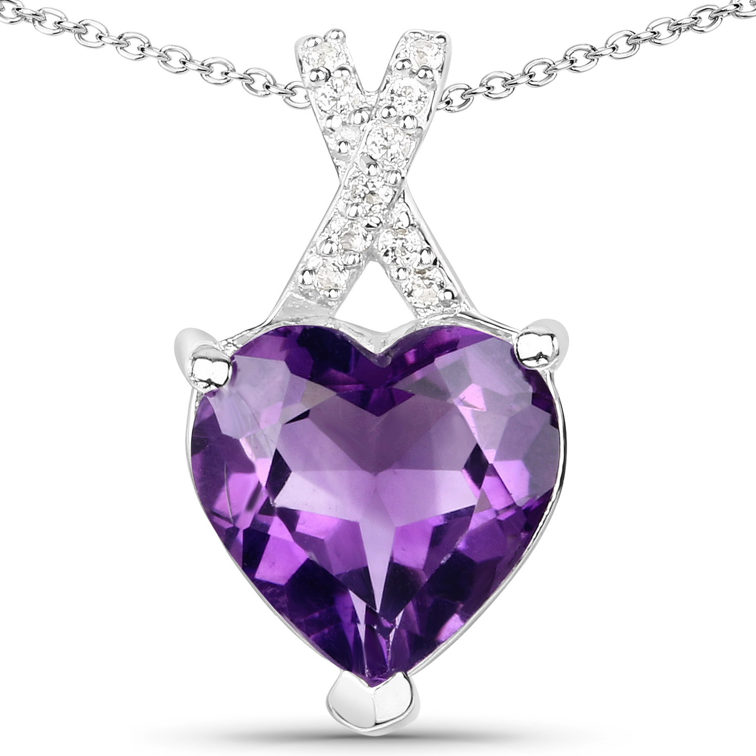2.05 Carat Genuine Amethyst and White Topaz .925 Sterling Silver Pendant