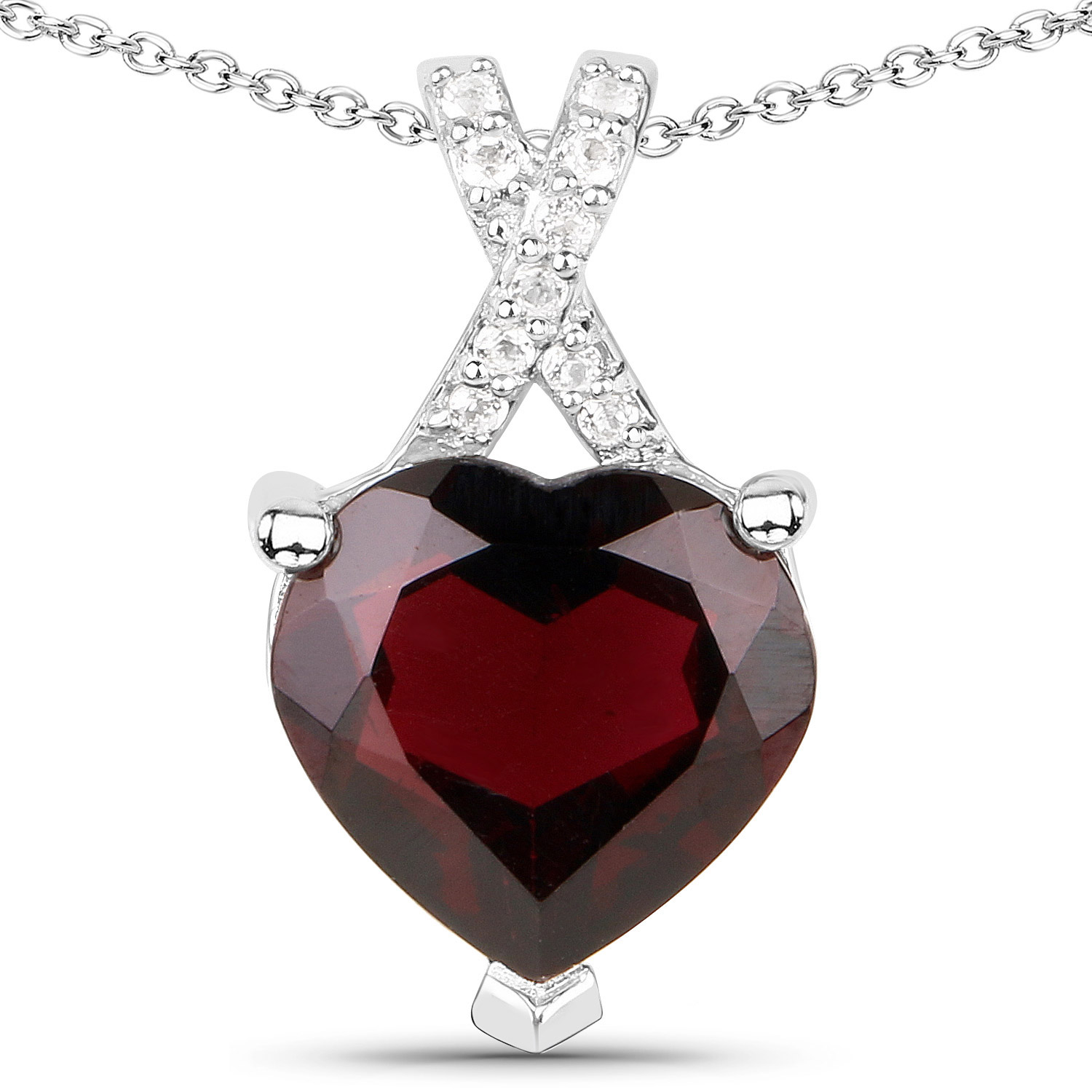 3.10 Carat Genuine Hydrabadi Garnet and White Topaz .925 Sterling Silver Pendant