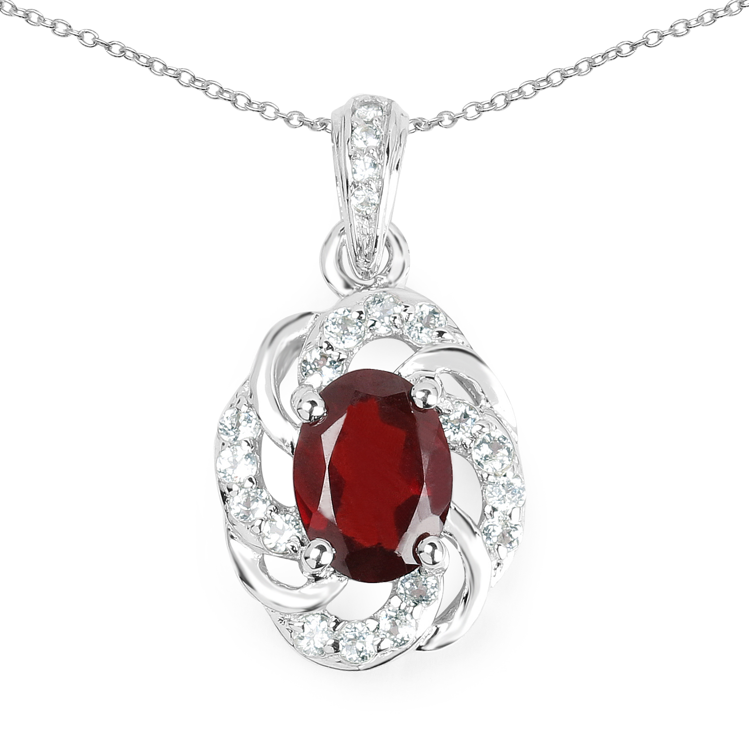1.99 Carat Genuine Garnet and White Topaz .925 Sterling Silver Pendant