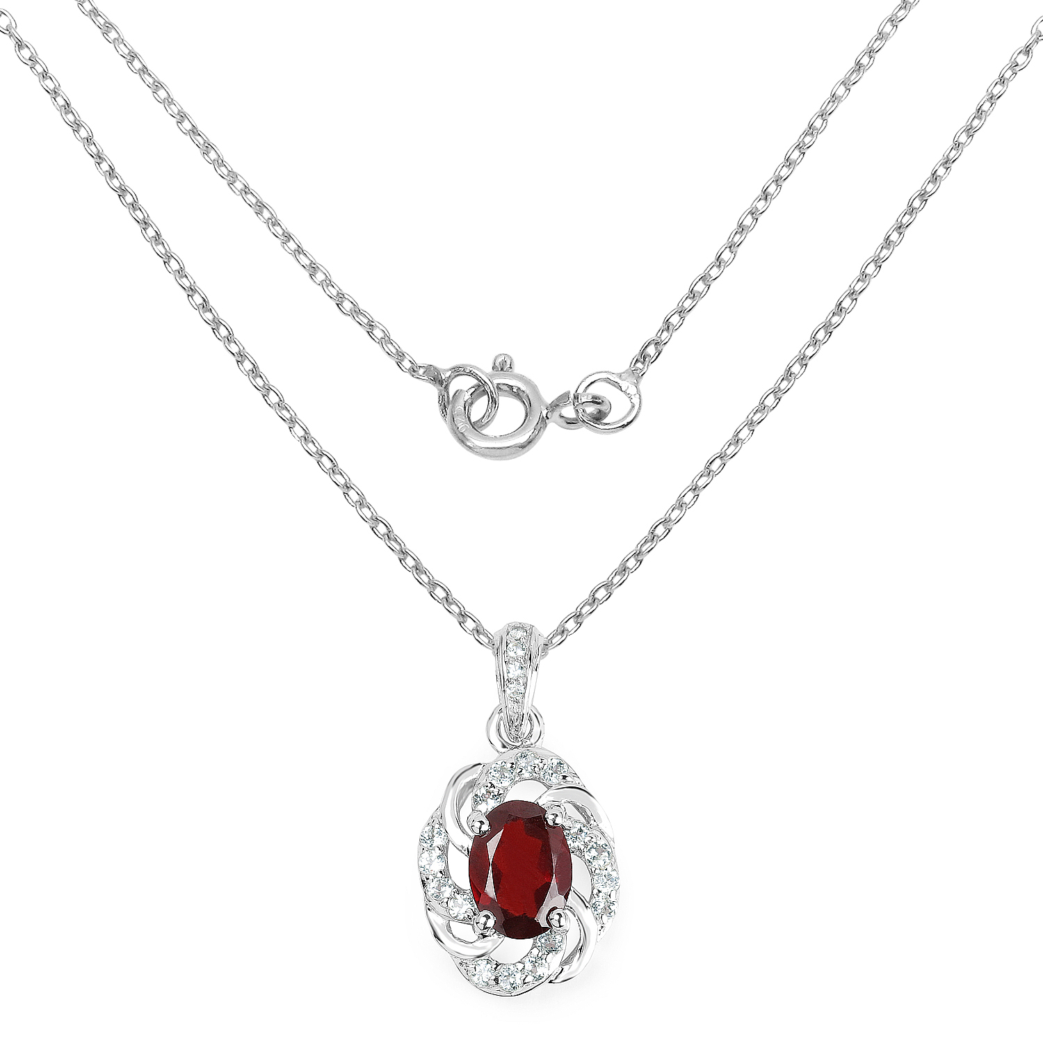 1.99 Carat Genuine Garnet and White Topaz .925 Sterling Silver Pendant