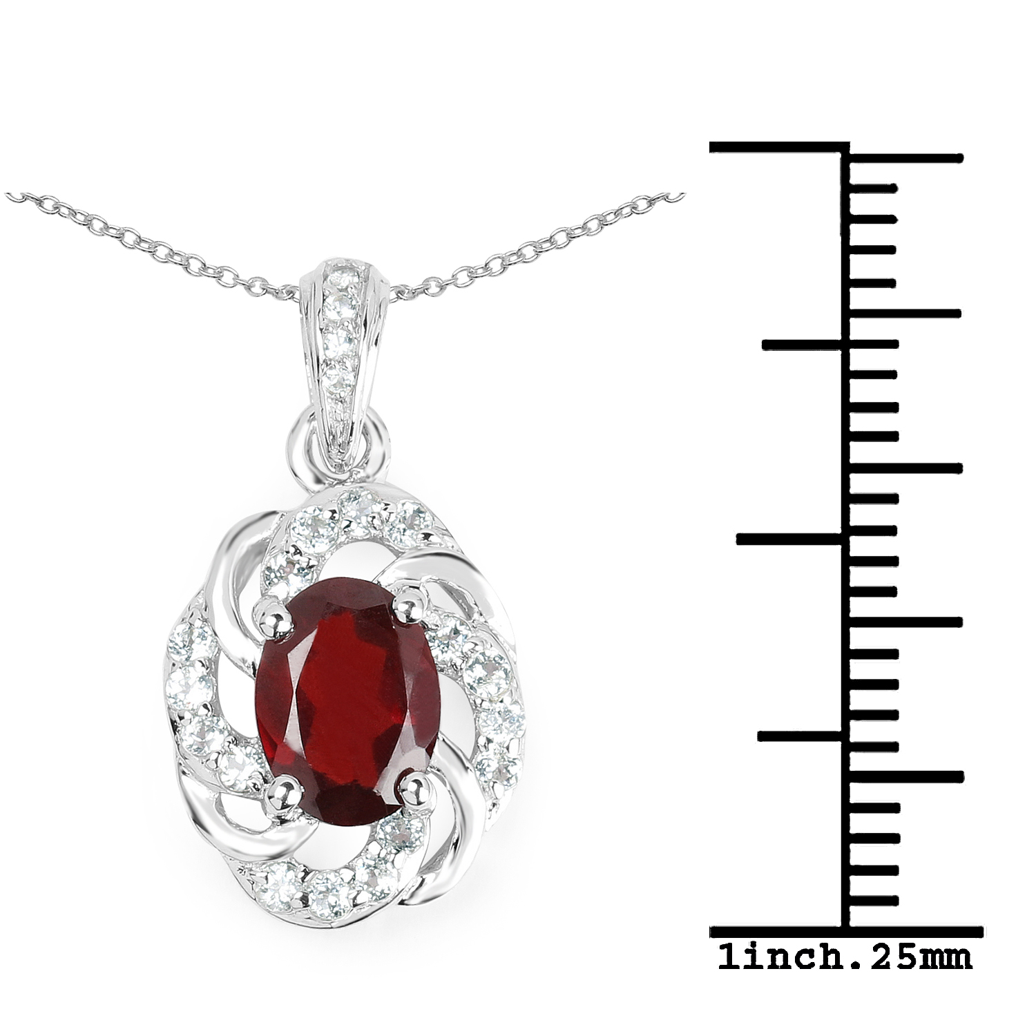 1.99 Carat Genuine Garnet and White Topaz .925 Sterling Silver Pendant
