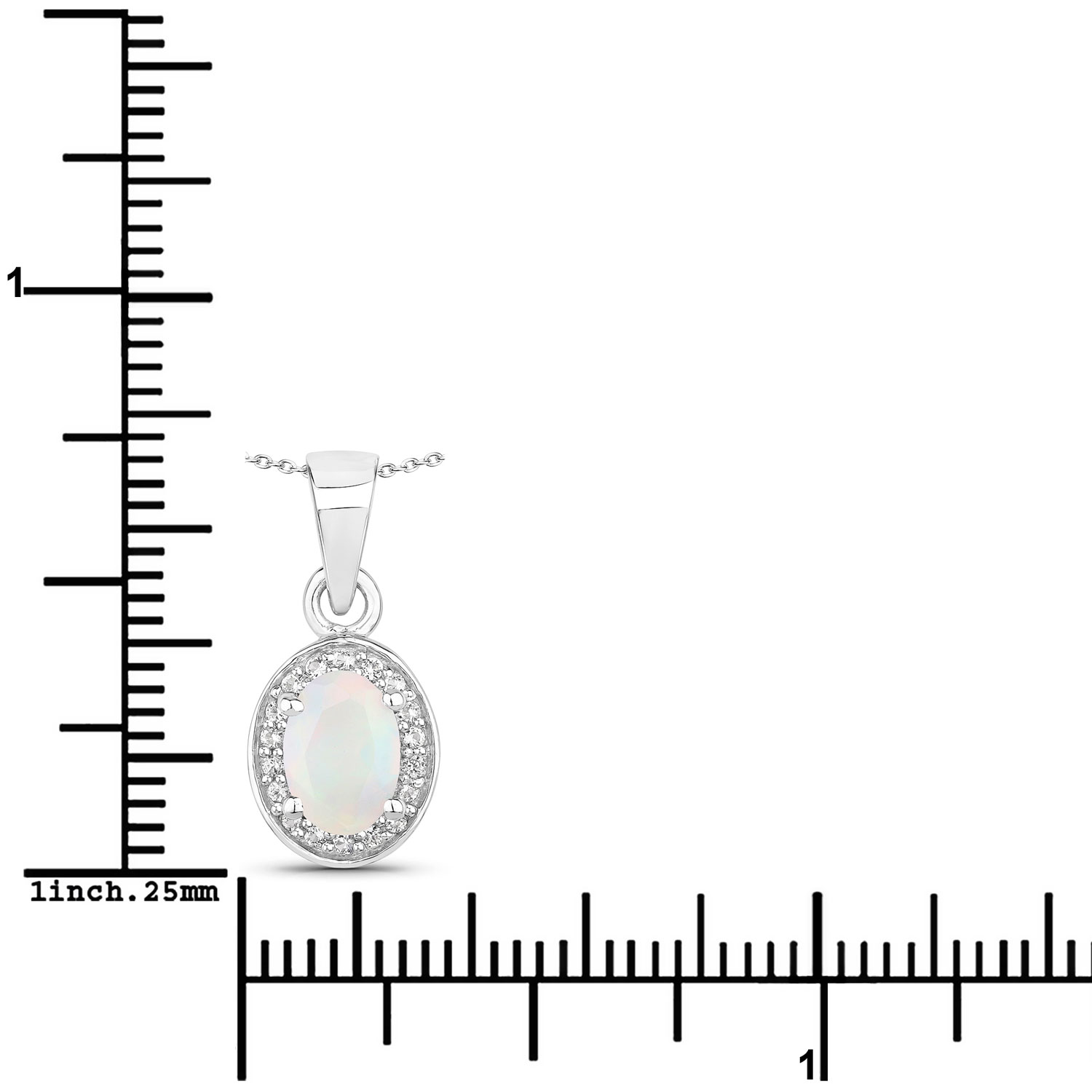 0.46 Carat Genuine Ethiopian Opal and Created White Sapphire .925 Sterling Silver Pendant