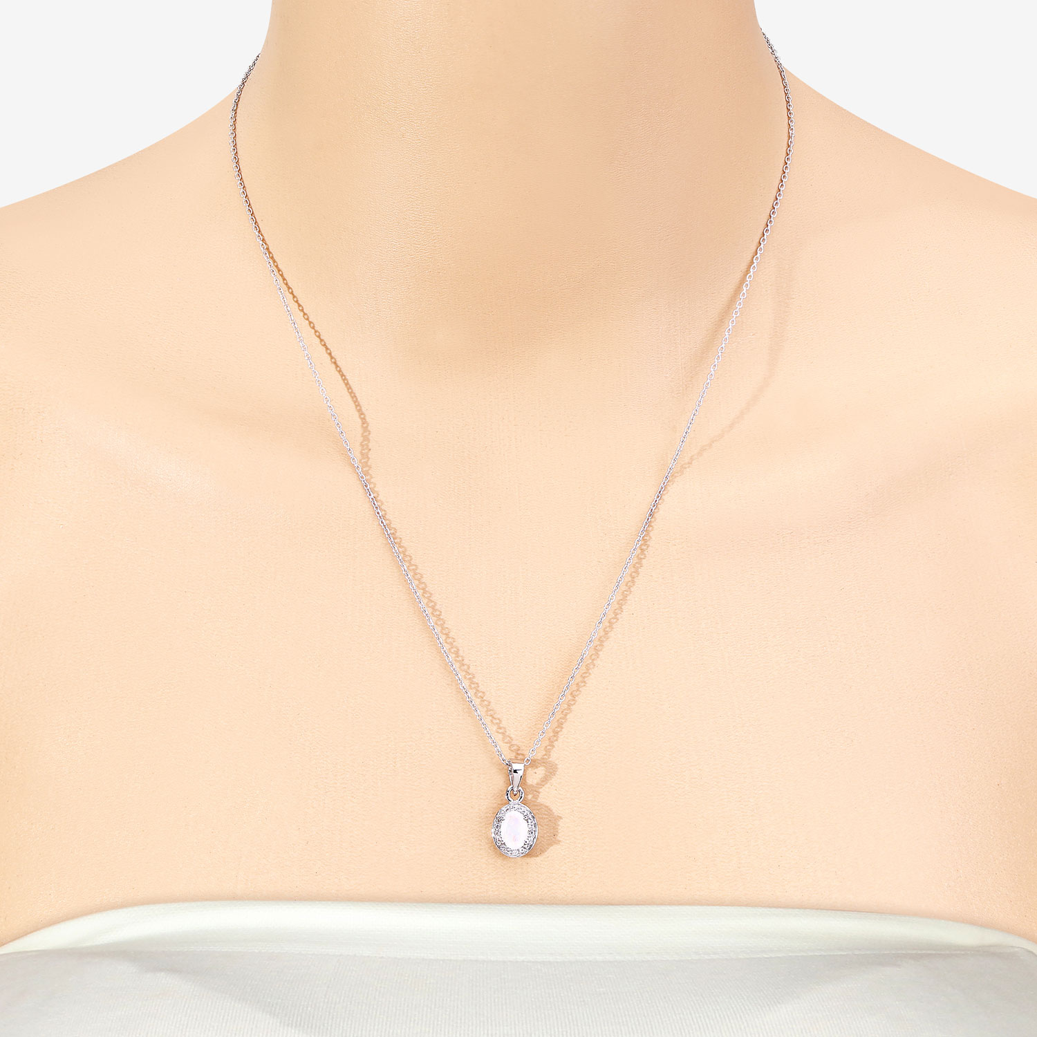 0.46 Carat Genuine Ethiopian Opal and Created White Sapphire .925 Sterling Silver Pendant