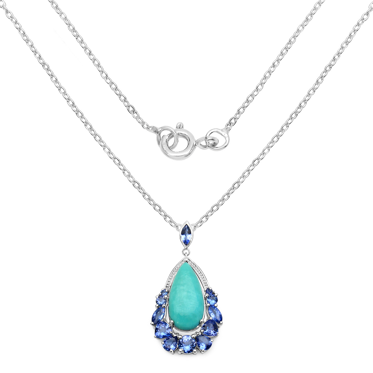 8.48 Carat Genuine Turquoise and Tanzanite .925 Sterling Silver Pendant