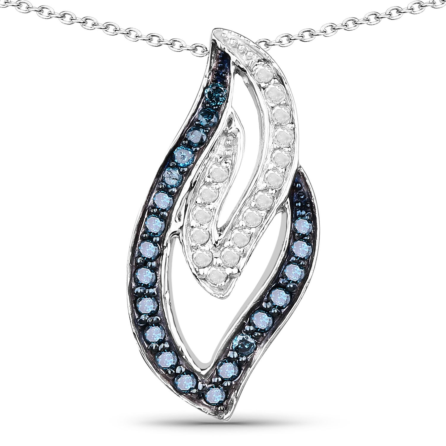 0.23 Carat Genuine White Diamond and Blue Diamond .925 Sterling Silver Pendant