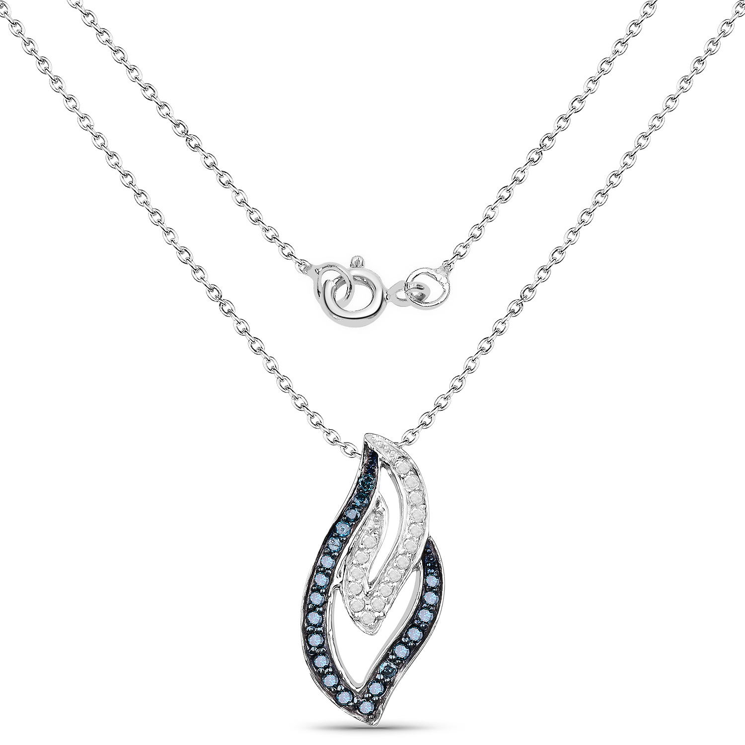 0.23 Carat Genuine White Diamond and Blue Diamond .925 Sterling Silver Pendant