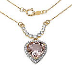 3.96 Carat Genuine Morganite and White Zircon 14K Yellow Gold Pendant
