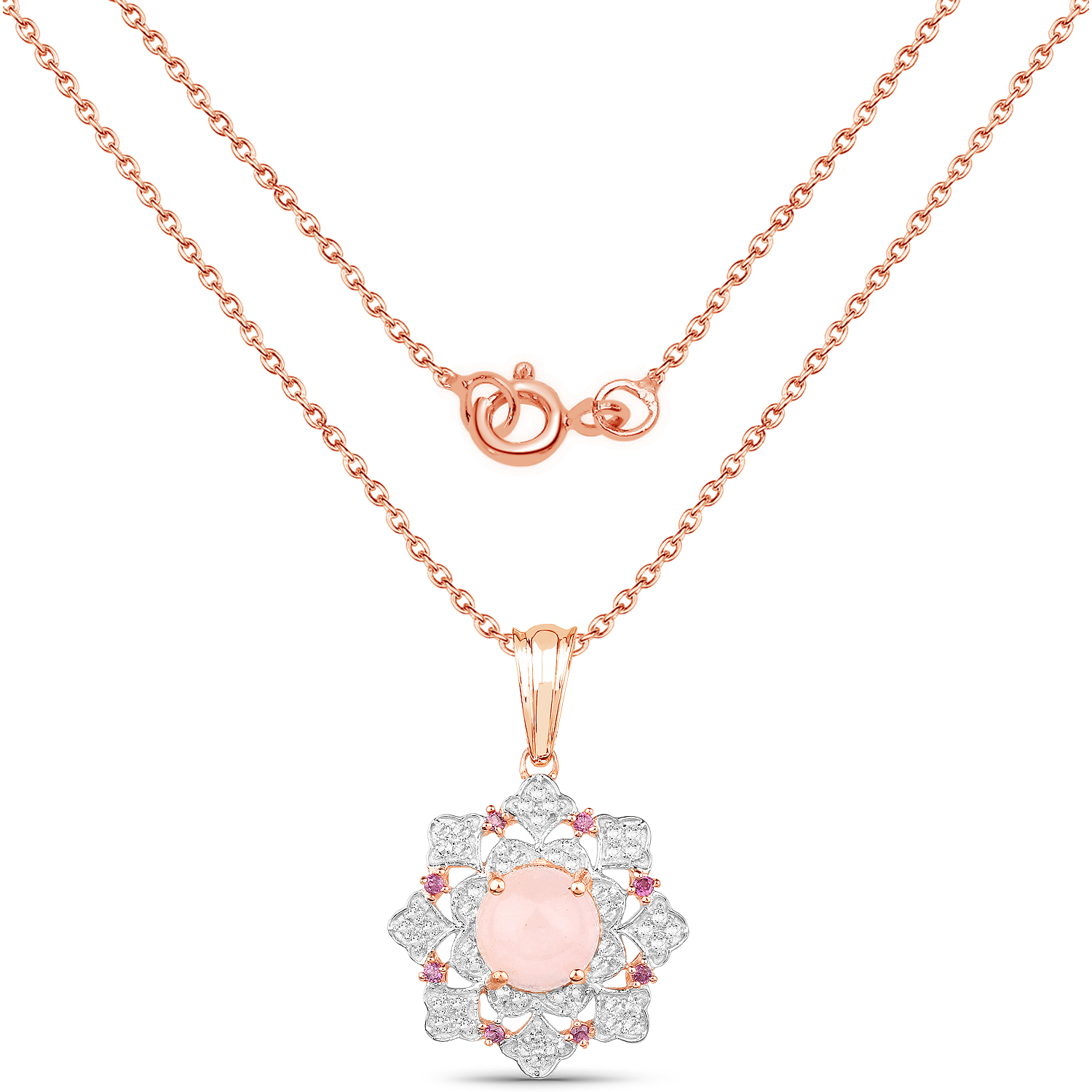 14K Rose Gold Plated 3.72 Carat Genuine Morganite, Rhodolite & White Topaz .925 Sterling Silver Pendant