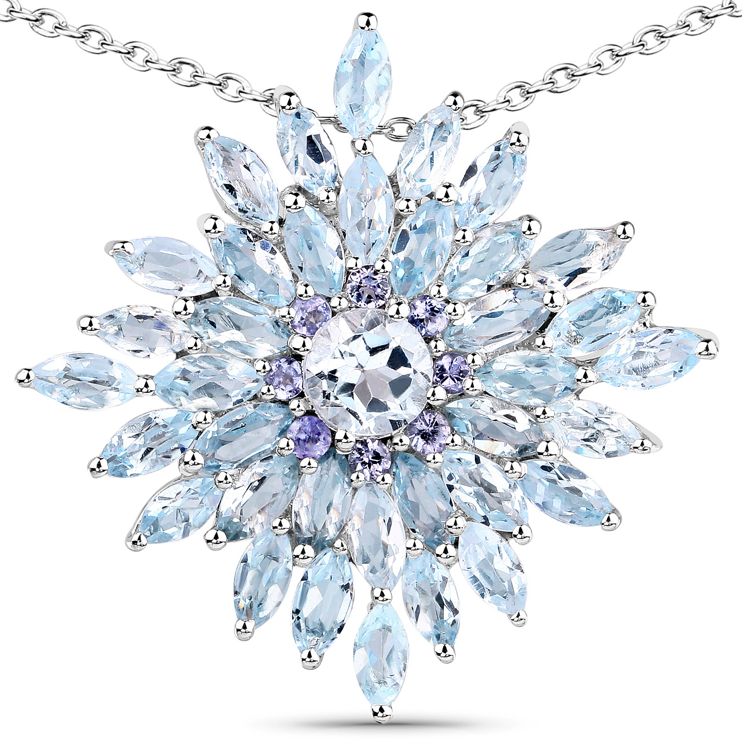 7.09 Carat Genuine Blue Topaz and Tanzanite .925 Sterling Silver Pendant