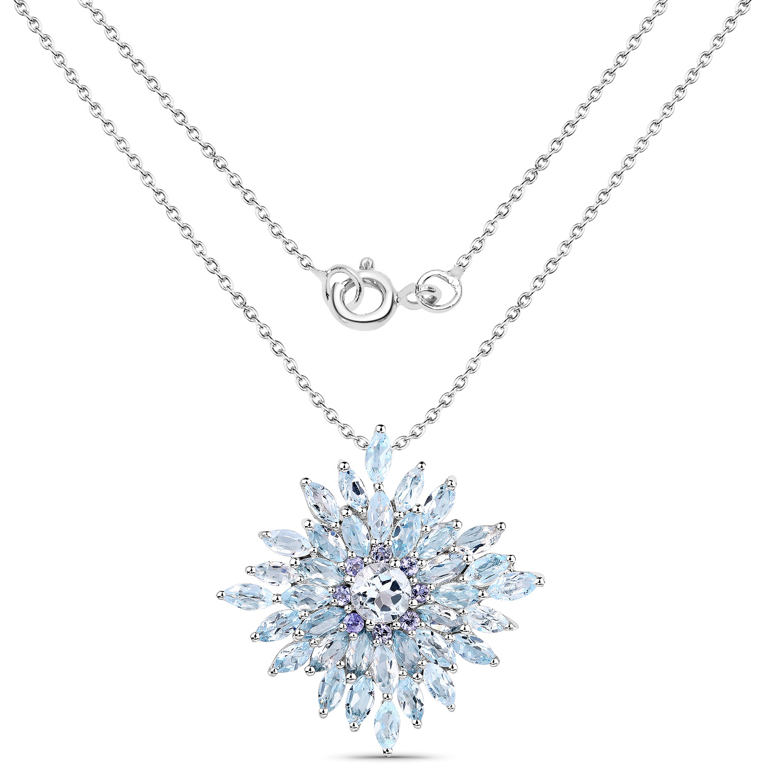 7.09 Carat Genuine Blue Topaz and Tanzanite .925 Sterling Silver Pendant