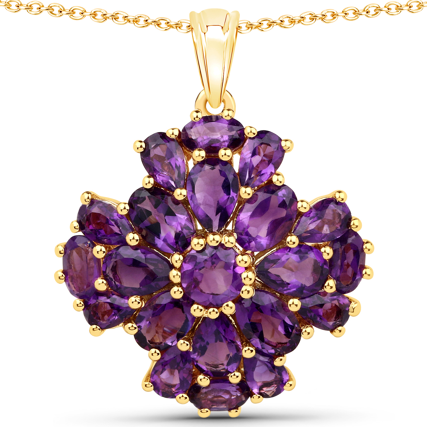 18K Yellow Gold Plated 5.95 Carat Genuine Amethyst .925 Sterling Silver Pendant